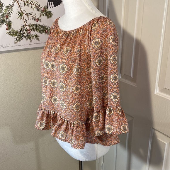 SANCTUARY Julia Off Shoulder Ruffle Bell Sleeve Blouse Pink Size Small - Picture 3 of 10